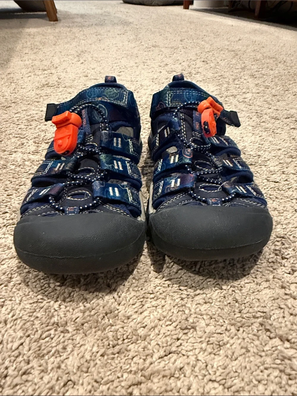 Kids Navy Blue Keen Sport Sandals with Orange Accents